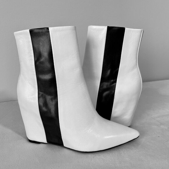 NWT - Calvin Klein White and Black Leather Ankle Boots - Picture 2 of 15